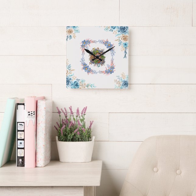 Teal Watercolor Abstract Painting, Gentle Calm Square Wall Clock (Reading Room)