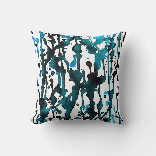Teal Watercolor Abstract Pillow (Front)