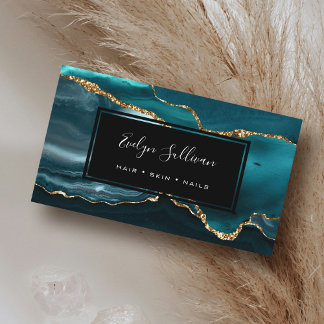 teal watercolor agate business card
