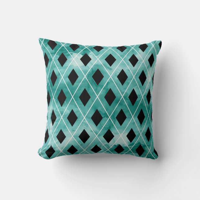 Teal Watercolor Argyle Pillow (Front)