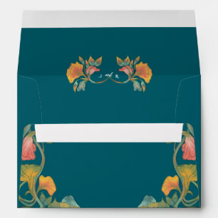 Teal Watercolor Art Nouveau Wedding Envelope