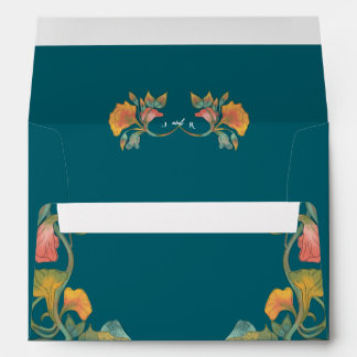 Teal Watercolor Art Nouveau Wedding Envelope