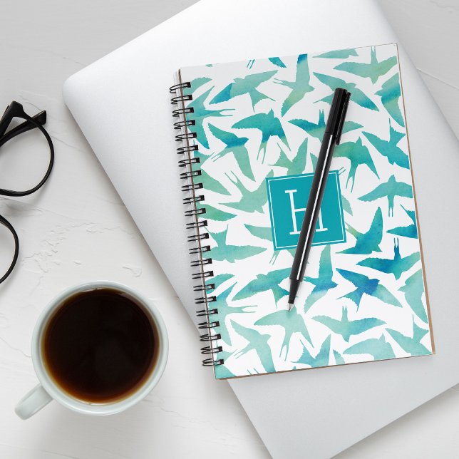 Teal Watercolor Birds Pattern Notebook (Creator Uploaded)