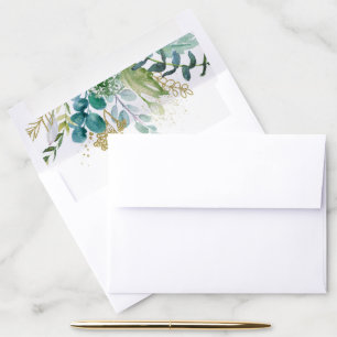 Teal Watercolor Botanical Elegant Wedding Envelope Liner