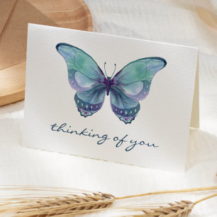 Teal Watercolor Butterfly Thinking of You Sympathy Card
