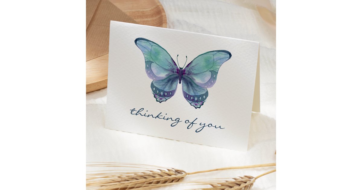 Teal Watercolor Butterfly Thinking of You Sympathy Card | Zazzle