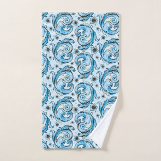 Teal Watercolor C Scrolls and Flowers Hand Towel