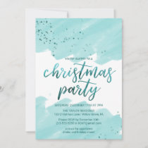 Teal Watercolor Christmas Party Invitation