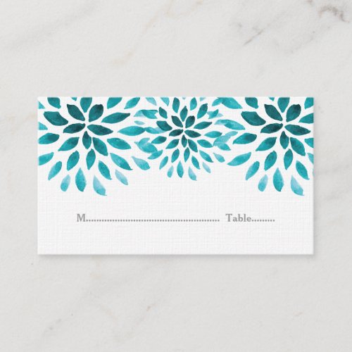 Teal Watercolor Chrysanthemum Place Cards