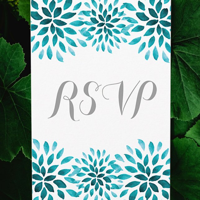 Teal Watercolor Chrysanthemum RSVP Postcard (Teal Watercolor Chrysanthemum Wedding RSVP Postcard)