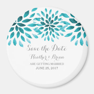 Teal Watercolor Chrysanthemum Save the Date Magnet