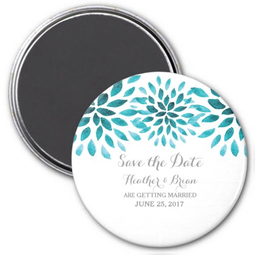 Teal Watercolor Chrysanthemum Save the Date Magnet