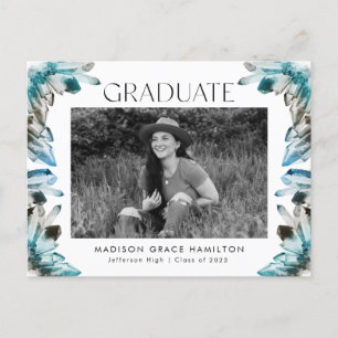 Teal Watercolor Crystal Photo Graduation Party Invitation Postcard