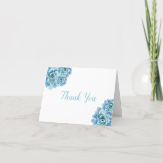 Teal Watercolor Floral Folded Letterpress Thank You Card