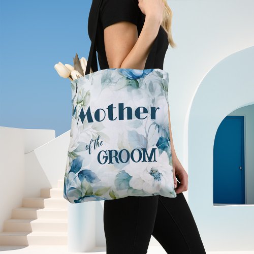 Teal Watercolor Flowers Elegant Wedding Tote Bag