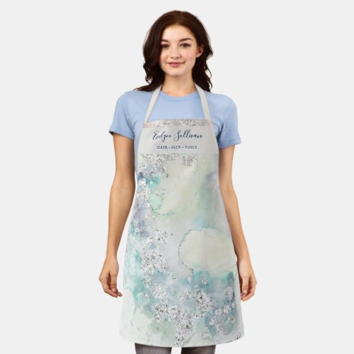 Teal watercolor glitter beauty professional apron