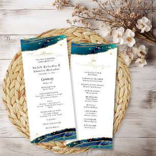 Teal Watercolor Gold Agate Wedding Program