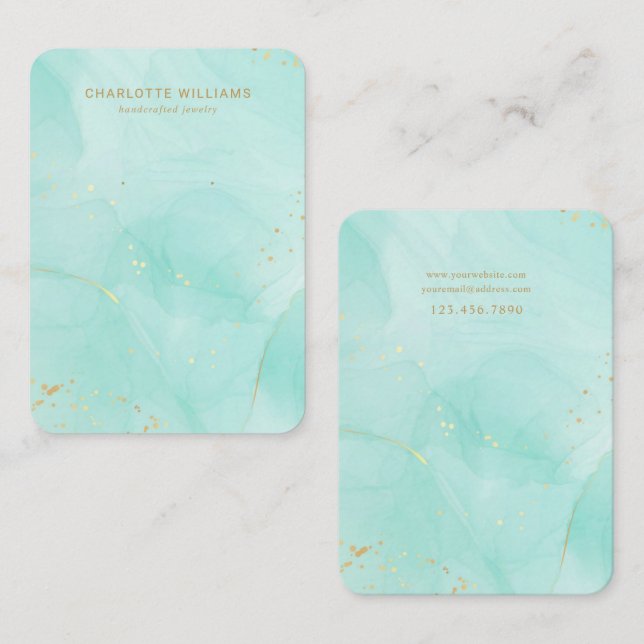 Teal Watercolor Gold Custom Jewelry Card (Front/Back)