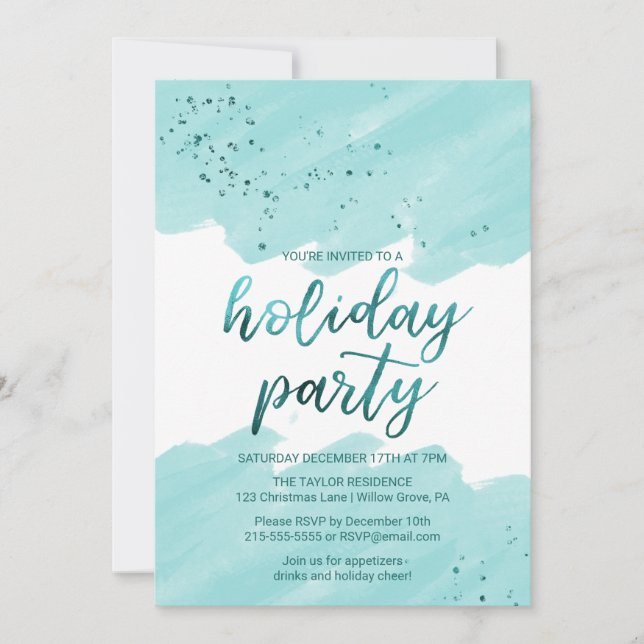 Teal Watercolor Holiday Party Invitation (Front)