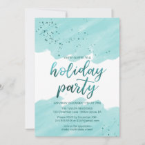 Teal Watercolor Holiday Party Invitation