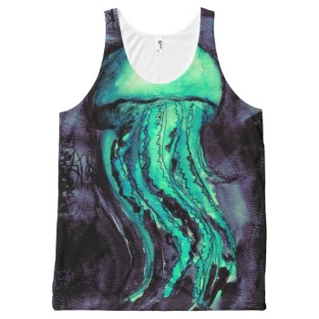Teal Watercolor Jellyfish All-over-print Tank Top by INAVstudio at Zazzle