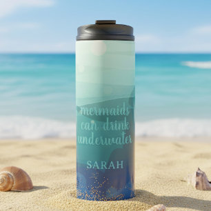 Teal Watercolor Mermaid Thermal Tumbler