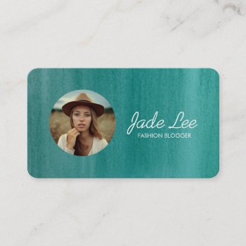 Teal Watercolor Modern Photo Circle Business Card by INAVstudio at Zazzle