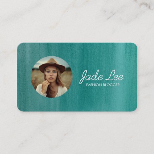 Teal Watercolor Modern Photo Circle Business Card