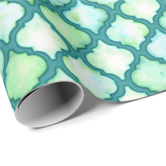 Teal Watercolor Moroccan Quatrefoil Gift Wrap