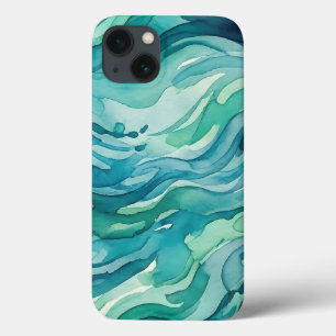 Teal Watercolor Ocean Waves iPhone 13 Case