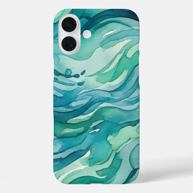 Teal Watercolor Ocean Waves Case-Mate iPhone Case (Back)