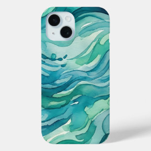 Teal Watercolor Ocean Waves iPhone 15 Case