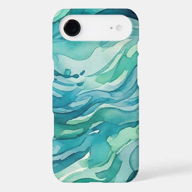 Teal Watercolor Ocean Waves Case-Mate iPhone Case (Back)