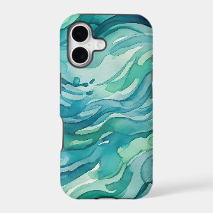Teal Watercolor Ocean Waves iPhone 17 Case
