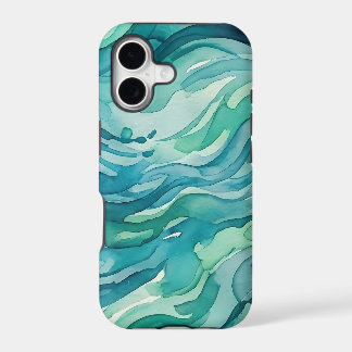 Teal Watercolor Ocean Waves iPhone 17 Case