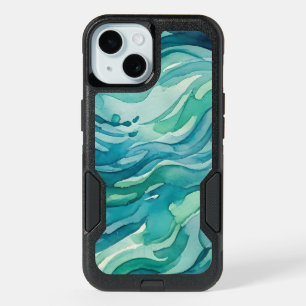 Teal Watercolor Ocean Waves iPhone 15 Case