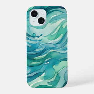 Teal Watercolor Ocean Waves iPhone 15 Case