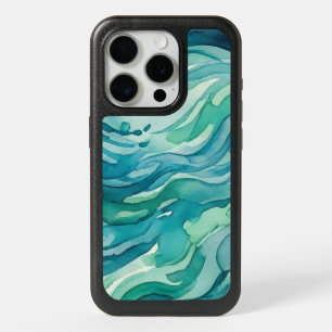 Teal Watercolor Ocean Waves iPhone 15 Pro Case