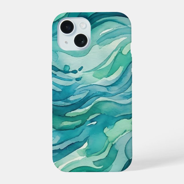Teal Watercolor Ocean Waves Iphone Case (Back)
