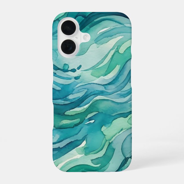 Teal Watercolor Ocean Waves iPhone Case (Back)