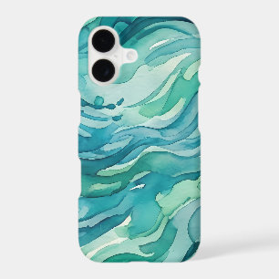 Teal Watercolor Ocean Waves iPhone 17 Case