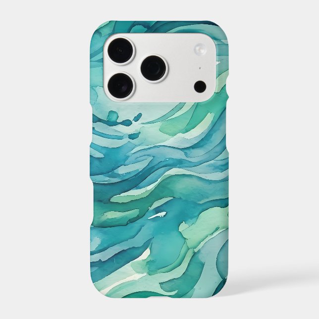 Teal Watercolor Ocean Waves iPhone Case (Back)