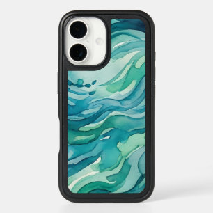 Teal Watercolor Ocean Waves iPhone 16 Case