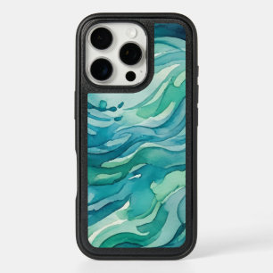 Teal Watercolor Ocean Waves iPhone 16 Pro Case