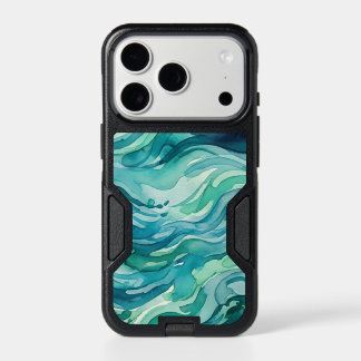 Teal Watercolor Ocean Waves iPhone 17 Pro Case