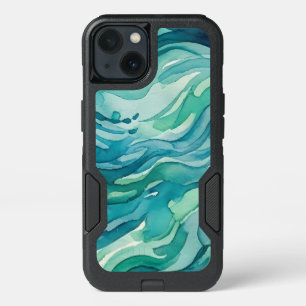 Teal Watercolor Ocean Waves iPhone 13 Case