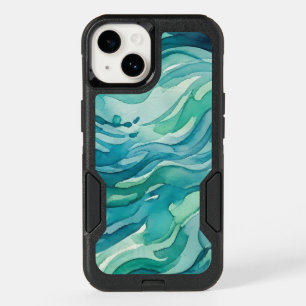 Teal Watercolor Ocean Waves OtterBox iPhone 14 Case