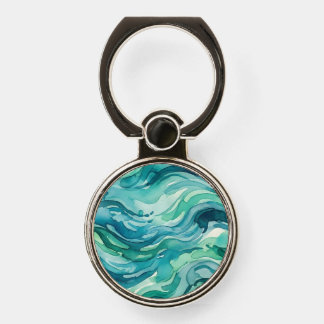Teal Watercolor Ocean Waves Phone Ring Stand