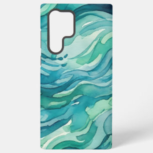Teal Watercolor Ocean Waves Samsung Galaxy S22 Ultra Case