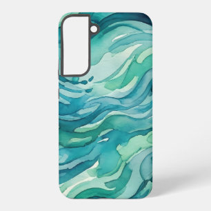Teal Watercolor Ocean Waves Samsung Galaxy S22+ Case